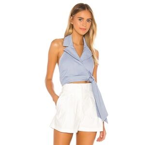 Lovers + Friends Millie Baby Blue Wrap Halter Collared Crop Top XS Summer Chic